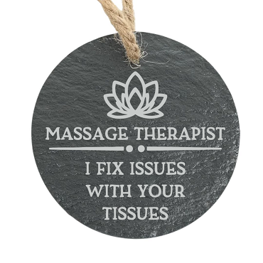 Funny Massage Therapist I Fix Issues With Your Tissues Slate Ornament Personalized Back